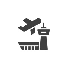 Airport building and plane vector icon