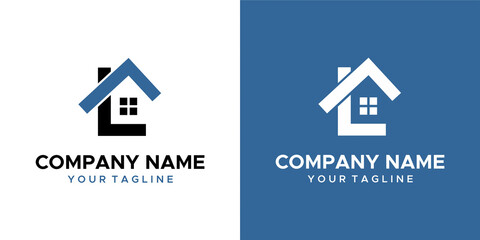 house themed graphic image of double L. on a white blue background. basic vector graphics.