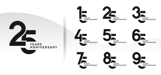 Set of Anniversary logotype and black color with white background for celebration