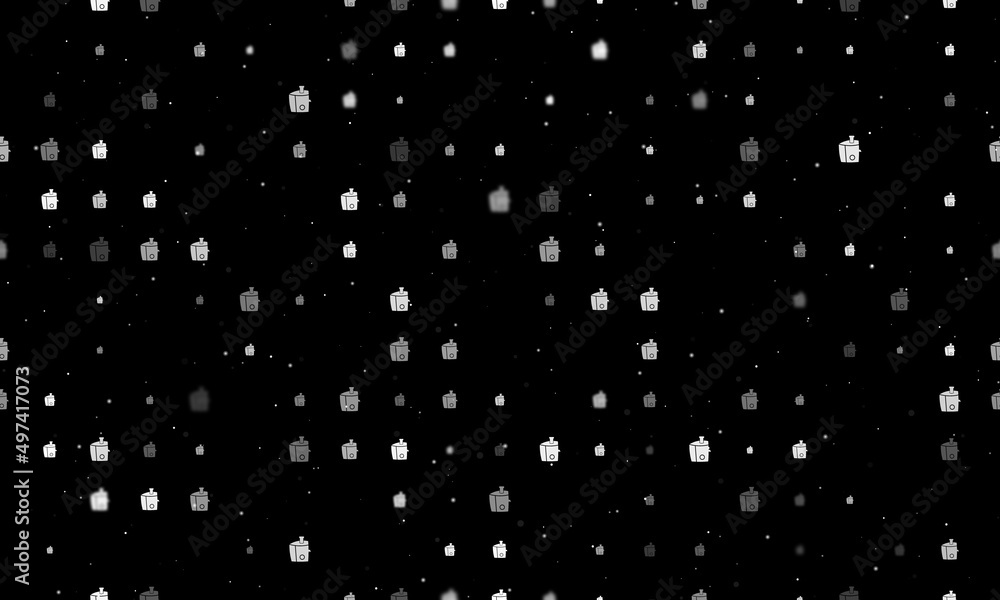 Poster seamless background pattern of evenly spaced white juicer symbols of different sizes and opacity. ve