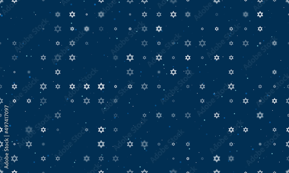 Poster seamless background pattern of evenly spaced white star of david symbols of different sizes and opac