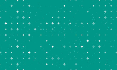 Seamless background pattern of evenly spaced white star symbols of different sizes and opacity. Vector illustration on teal background with stars