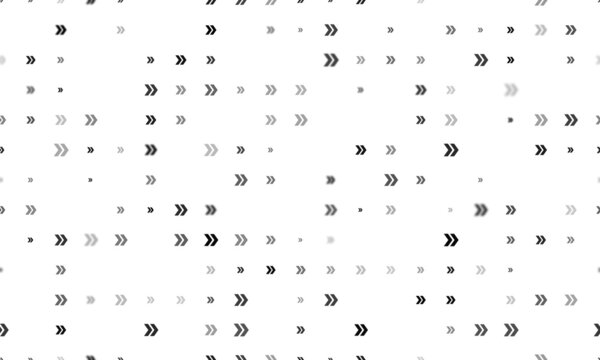 Seamless background pattern of evenly spaced black double arrow symbols of different sizes and opacity. Vector illustration on white background