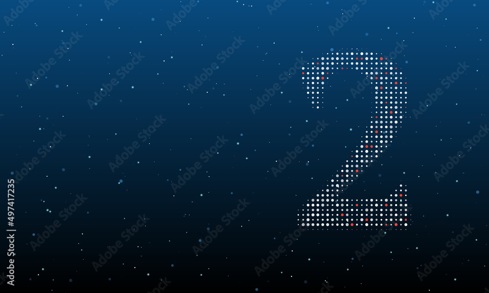 Poster on the right is the number two symbol filled with white dots. background pattern from dots and circl