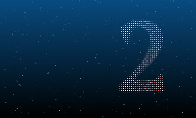 On the right is the number two symbol filled with white dots. Background pattern from dots and circles of different shades. Vector illustration on blue background with stars