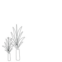 Plants in pot silhouette line drawing vector illustration