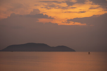 Fototapeta na wymiar View from Suan Luang Beach at dawn, Bang Saphan, Prachuap Khiri Khan, Thailand.