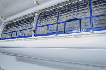 Air conditioner maintenance. Service air conditioner. Filter of the air conditioner have a lot of dust after use for long time.