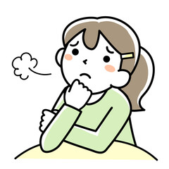 溜息をつく若い女性の上半身