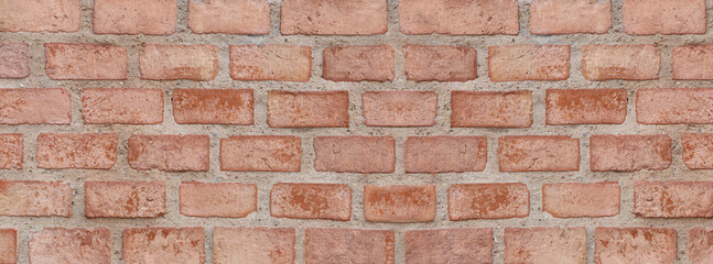 Panorama old brick wall in decoration architecture.