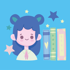 little girl with books