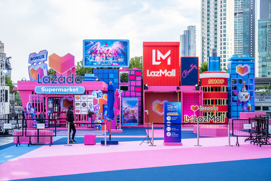 Bangkok, THAILAND - 28 March 2022:.Stage show event of  Lazada world, The show of shoppers celebrating their 10th birthday with Lazada at Iconsiam