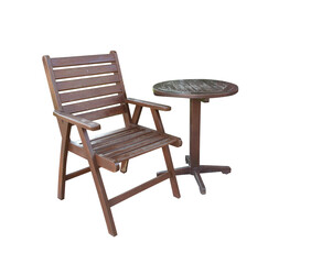 vintage wooden chair and wooden table isolated on white background