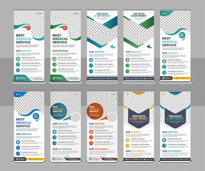 Medical roll up banner design, pull up, business flyer, display, x-banner, and flag-banner bundle