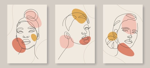 Woman Head Line Drawing Set. Female Faces Line Art Drawing. Minimalist Feminine Illustration for Wall Decor, Print, Poster, Social Media. Abstract Woman Art Vector Illustration