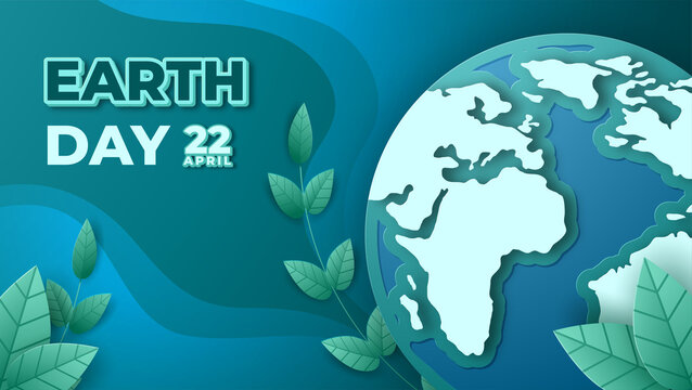 Earth day concept. 3d paper cut eco friendly design. Paper carving Earth map shapes. Save the Earth concept. April 22. Vector illustration. 
