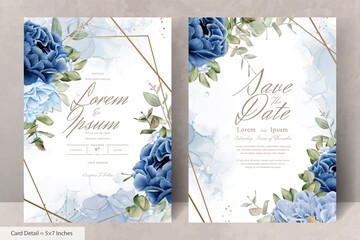 Elegant wedding Stationery with Navy Blue Flower and Leaves