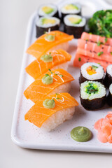 Vegan Sushi, Sashimi and Maki Rolls with Plant based seafood