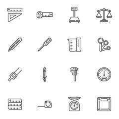 Measurement, dimension line icons set