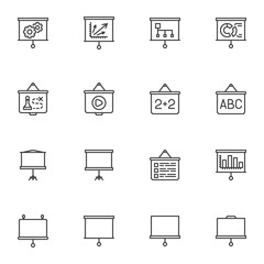 Projector screen line icons set