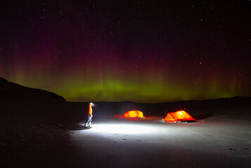 Man looking at the Northern lights
