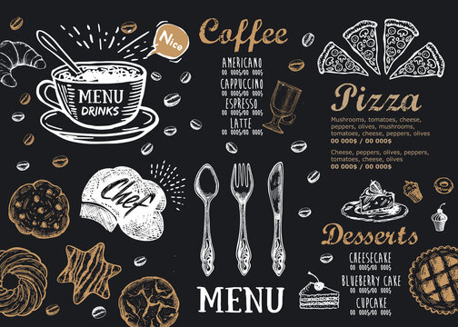 Restaurant menu, template design.. Food flyer. Hand-drawn style. Vector illustration.	
