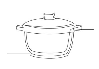 Continuous one line drawing of a kitchen saucepan. Cooking saucepan isolated on a white background. Vector illustration