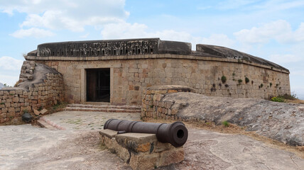 Fototapeta na wymiar View of ancient Cannon and Watch Tower Entrance, Chitradurga fort, Karnataka, India
