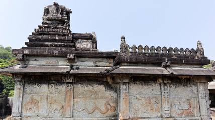 Side View and Carving Animals On Srikantheswara Temple, Kavaledurgsa Fort, Shimoga, Karnataka, India