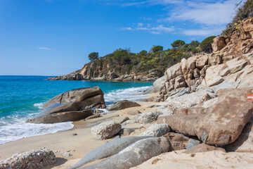 The Beach of Cavoli on Elba island in Italy without people. Tuscan Archipelago national park. Mediterranean sea coast. Vacation and tourism concept.