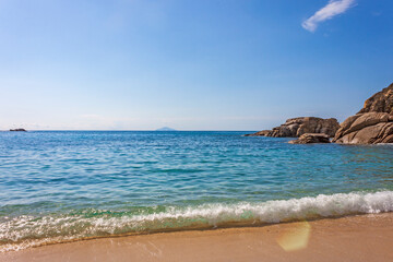 The Beach of Cavoli on Elba island in Italy without people. Tuscan Archipelago national park. Mediterranean sea coast. Vacation and tourism concept.