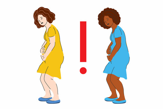 Miscarriage, contractions, premature birth, threat of termination of pregnancy. Pregnant woman. Pain in the uterus, spasm. Vector cartoon people illustration on a white background.