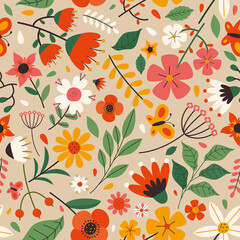 Seamless Pattern With Colorful Flowers