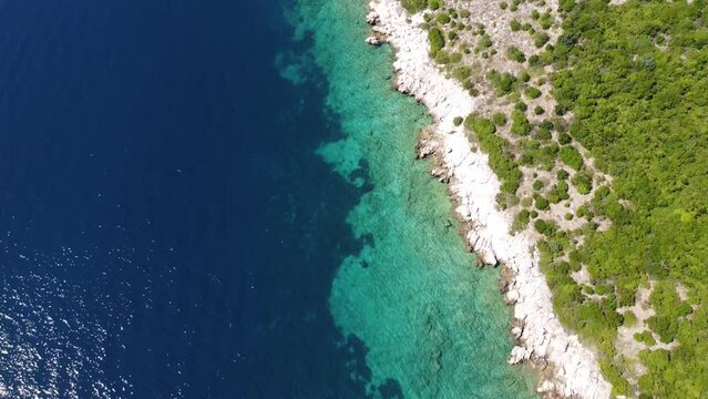 Aerial Drone View (Overhead Shot) of the Coastline and Adriatic Sea at Dalmatia, Croatia