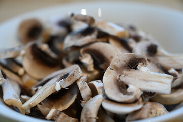 sliced quality White organic Mushrooms. plant based cooking ingredients