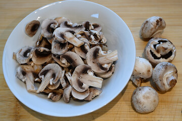 sliced quality White organic Mushrooms. plant based cooking ingredients