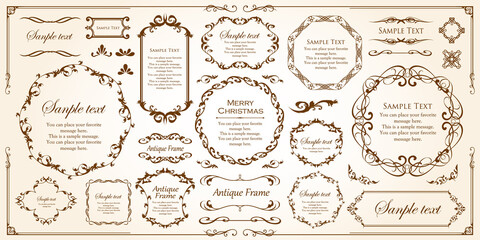 春の植物モチーフのフレームセット。ビンテージフラワー。装飾デザイン。流行りのあしらい	
