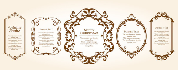 春の植物モチーフのフレームセット。ビンテージフラワー。装飾デザイン。流行りのあしらい	
