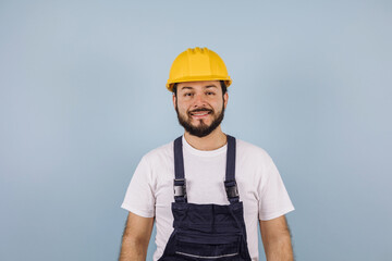Hispanic bearded man Professional engineering and worker with helmet in Mexico Latin America	