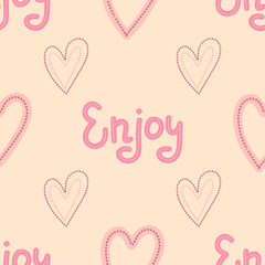 Girly hearts vector seamless pattern with lettering