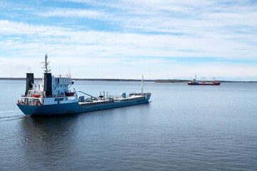 Aerial view of cargo ship in sea