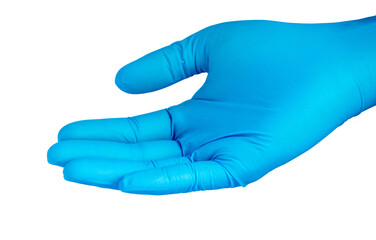 doctor wearing blue rubber glove