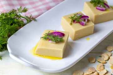 Traditional Turkish dishes with olive oil, appetizers; broad bean puree or broad bean paste. (Turkish name; Fava) Turkish food Fava