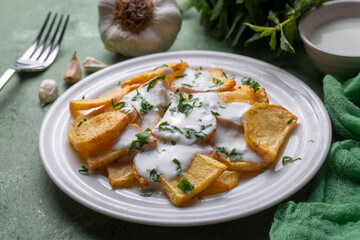 Turkish style mixed vegetable fried with yoghurt (Yogurtlu Karisik Kizartma)