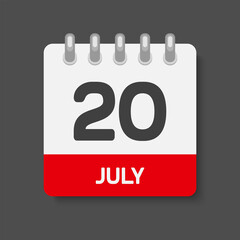 Icon day date 20 July, template calendar page