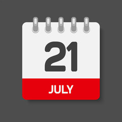 Icon day date 21 July, template calendar page