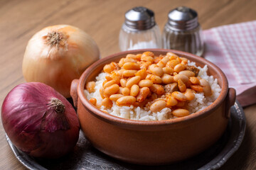 Traditional Turkish cuisine. Kuru Fasulye . Haricot Beans, rice and beans (Turkish name; pilav ustu kuru fasulye)
