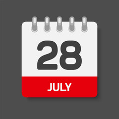 Icon day date 28 July, template calendar page