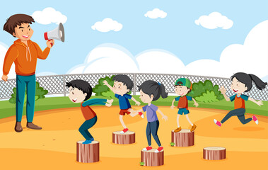 Kids playing red light green light game