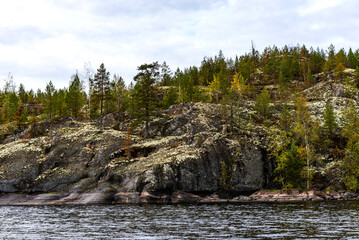 Ladoga Skerries National Park. Beautiful autumn view of Lake Ladoga in the Republic of Karelia.